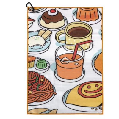 China High Quality Compressed RPET Custom Printing Compact Waffle Weave Microfiber Golf Towel With Hook for sale