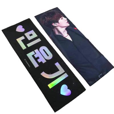 China 2022 hot sale personalized custom QUICK DRY printed concert gathering slogan towel holographic reflective advertising superdry wholesale for sale