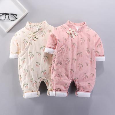 China Onesie Autumn And Winter Baby Girls Cotton Long Sleeves Newborn Clothes Chinese Style Sheer Thin Warm Romper Clothing 0-18 Months for sale