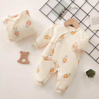 China Newborn Baby Boys Rompers Overalls Winter Long Sleeeves Button Warm Soft Long Sleeve Rompers 0-12 Months Kids Romper Sleepwear for sale