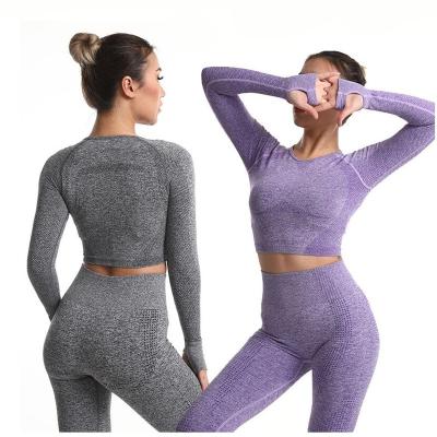 China Breathable Long Sleeve Workout T-Shirt Women's Top Tight Yoga Tops Gym Sports Sweatshirt With Thumb Hole for sale