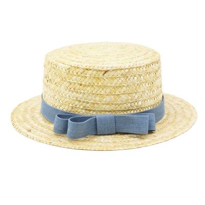 China Summer Vacation Women Straw Hat Striped Breathable Casual Thrower Covers Flat Sun Hats Ribbon Bow Parasol Protection Hats for sale