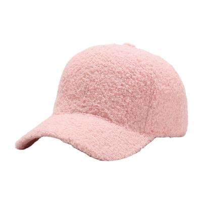 China COMMON Custom Plush White Faux Fur Winter Baseball Cap Wool Solid Color Lamb Hair Logo Solid Color Winter Hats for sale