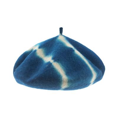 China Dobby Winter Women Beret Hat Tie Dye Printing Woolen Berets Thick Warm Custom Hat for sale