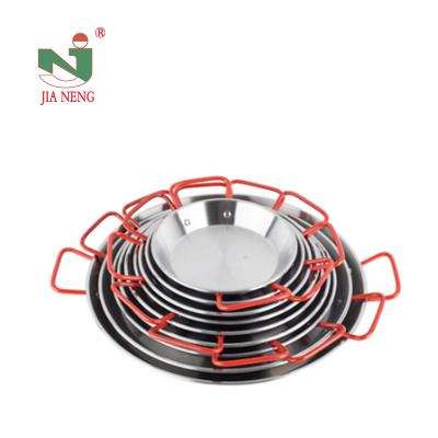 China Promotion Viable Red Handle Price Stainless Steel Spanish Paella Pan Seafood Frying Pan for sale