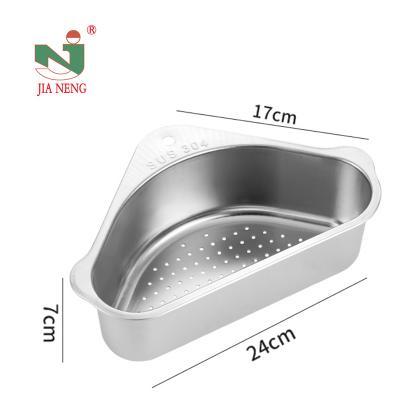 China Kitchen Sink Drain Storage Basket Triangle Stainless Steel Shelf Viable Vegetable And Fruit Basket With Suction Cup Storage Rack for sale