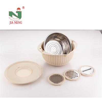 China 3pcs Multicolor Stainless Steel Strainer Basin Kitchen Fruit Viable Vegetable Basin With Grater for sale