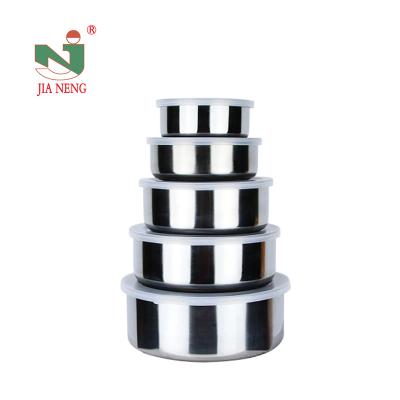 China Freshness Preservation PP Cover 5Pcs Set Round Stainless Steel Food Container For Food Preservation for sale