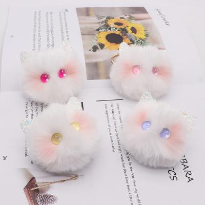 China Cute Plush Toy Keychai Of Cat Pom Pom Car Trinket Accessories Car Keychain Bag Ornaments Cartoon Wholesale High Quality for sale