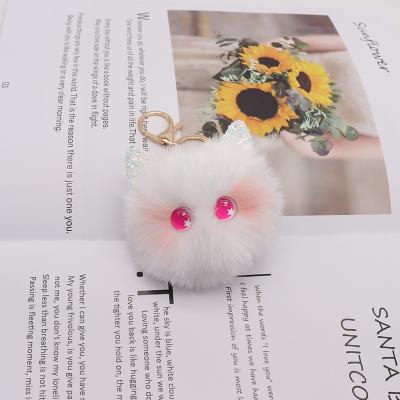 China Creative Cartoon Pompom Hair Pompom High Quality Rabbit Fur Ball Key Chain Key Chain Pom Pom Keychain for sale