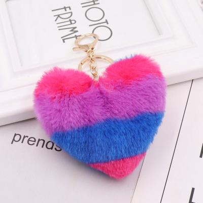 China Cute Rabbit Colorful Pompom High Quality Plush Love Keychain Christmas Gifts Heart Pendant Heart Chain Key Chain for sale