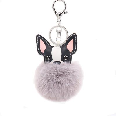 China Key Chain Fluffy Leather Key Ring Llaveros Chaveiros De Clef Porte Clef Pompom Rabbit Fur Ball Pompom Rabbit Hair Gold Rose Gold Dog Key Chain for sale