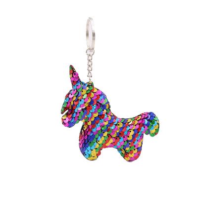 China Fashion Cheap Sequin Paillette Charm Unicorn Keychain Wholesale Sequin Unicorn Shape Jewelry For Christmas Tree Decoration for sale