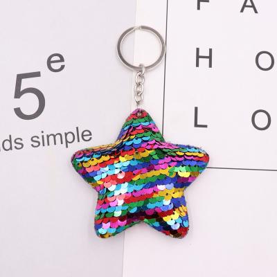 China Sequin Cheap Fashion Sequin Five-pointed Star Charms Key Chain Sequin Wholesale Pentastar Charms For Decoration Christmas Days for sale