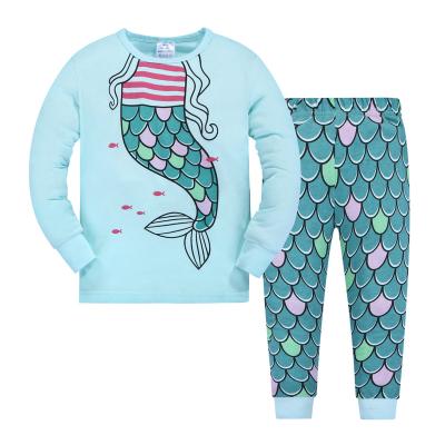 China Lovely Cartoon Mermaid Pajamas 100% Cotton Wholesale Children 2 Pieces Costumes Girls Summer Breathable Girls Pajamas for sale