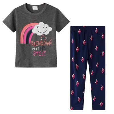 China 2020 Latest Design Rainbow 100%organic Cotton Girls Pajamas Loose Summer Wholesale Breathable Teen Girls Clothing Sets for sale