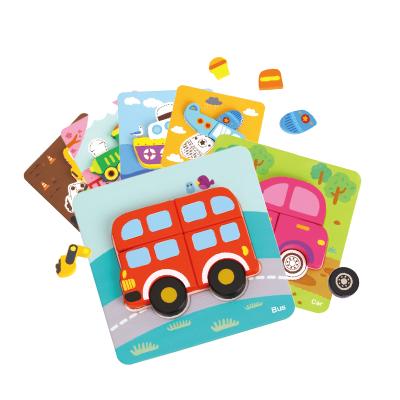 China Environmental / Healthy Colorful / Charming Safety / 6 in 1 Wooden Educational Toy Vehicle Jigsaw Puzzle For Baby Kids 12m+ for sale