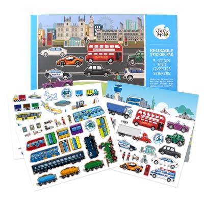 China Cartoon Sticker Custom Design Non-Toxic Kids Urban Transport Car Printed Acrylic Reusable Paper Stickers for sale