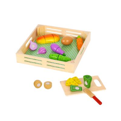 China Hot Selling Colorful/Safe/Environmental Wooden Kids Toys 22pcs Kitchen Toys Kids Cutting Food Toys for sale