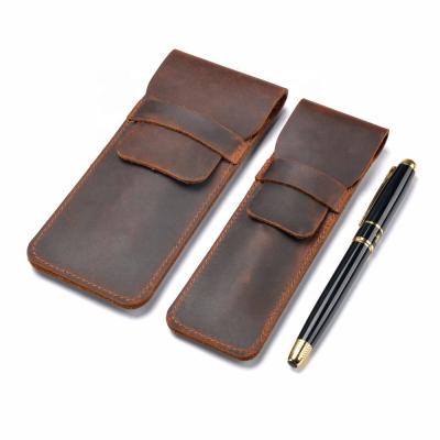 China Fashion\Comfortable Custom Genuine Leather Handmade Bag\Durable Flip Pencil Pen Pouches Holder Cover Vintage Style for sale