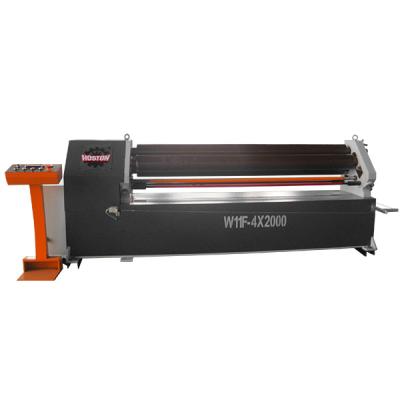 China Plaatrol asymmetrische eerste knijp 3 rollers Kleine plaatrolmachine W11F-4×2000 Te koop