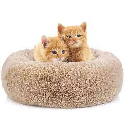 China Large Small Sustainable Luxury Soft Plush Round Donut Fluffy Dog Cat Bed Pet Supplies for sale