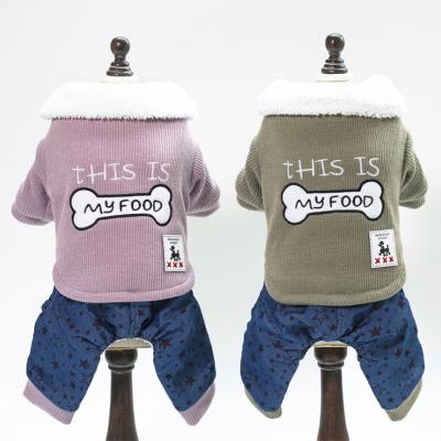 China The new stocked pet clothes are comfortable and warm, thickened embroidered four legged cotton clothes, windproof fleece pet clothes for sale