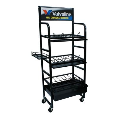 China Easy Assembly 3 Tiers Metal Engine Oil Storage Rack Removable Motor Oil Display Rack Oil Rack for sale