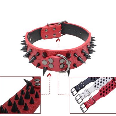 China Custom Safe Pet Supplies Personalized Large Adjustable Dog Rivets Choker Anti-bite Luxury Pet Collar Studded Dog Collar Leather for sale