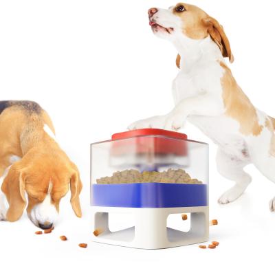 China Funny Auto Safe Dog Pet Bowl Button Slow Feeding Control Generic Cat Plastic Automatic Food Snacks Slow Feeder Dog Feeder Toy for sale