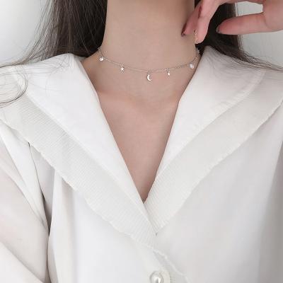 China New Punk Shining Exquisite Fine Jewelry CZ Stars Choker Necklace And Moon Pendants For Women Wedding Gift NK043 for sale