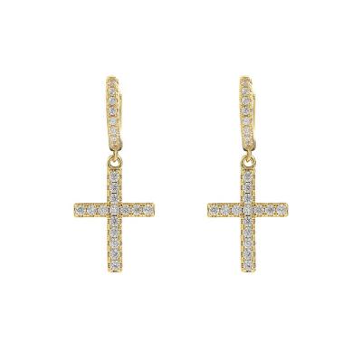 China High Quality Korean Jewelry 925 Sterling Silver Cross Gold Dangle Earrings for sale