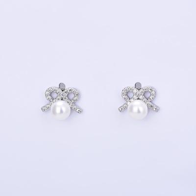 China High Quality Wedding Zircon Butterfly Stud Pearl 925 Sterling Silver Valentines Day Earrings for sale