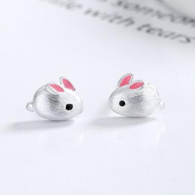 China 2021 High Quality 925 Sterling Silver New Fashion Personality Luxury Lady Pink Ear Bunny Stud Earrings for sale