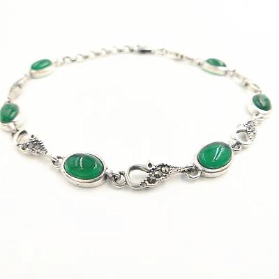 China Environmental Friendly 925 Sterling Silver Gemstone Beaded Natural Stone Bracelet Luxury Green Couple Bracelets for sale