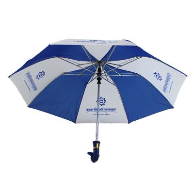 China Minimalist Polyester 2 Times Bank Promotion White And Blue Automatic Open Umbrella Colored Hook Handle for sale