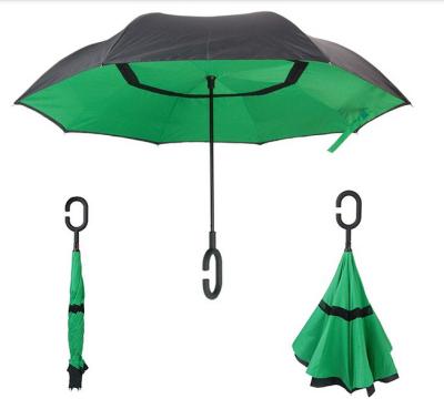 China Contemporary Double Layer Pongee Fabric C Handle Kazbrella Inverted Reverse Umbrella for sale