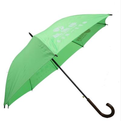 China Contemporary Classic Wooden Handle Straight Automatic Green Rain Umbrella for sale