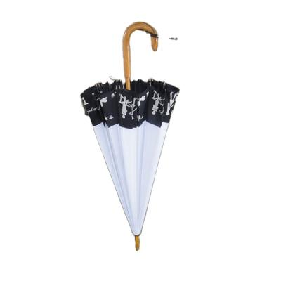 China White Minimalist Umbrella Keepsake Fabric with Black Wooden Fin Vintage 16k Umbrella for sale