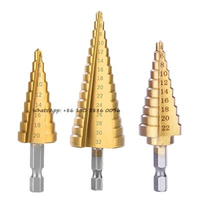 China Outdoor Quality Wood Professional Titanium Finish Step Cone Drill Bit Hole Cutter Hss Step Drill Set for sale