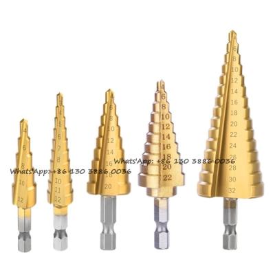 China HSS Wood Multifunctional Titanium Cone Coated Drill Bit Set Step Drill Bit Hex For Wood Drilling for sale