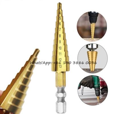 China Quick Change Wood 3-13mm Hex Shank Straight Flute Titanium Coated HSS Step Drill Bit Sets For Metal Drilling for sale