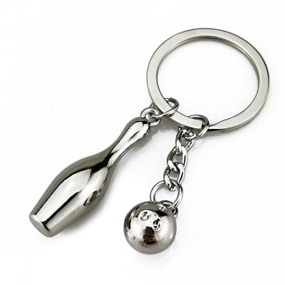 China Industry ODM Hot Selling Simulated Metal Bowling Key Chain 3D Ball Bottle Pendant Promotional Gifts For Rolling Club Opening for sale