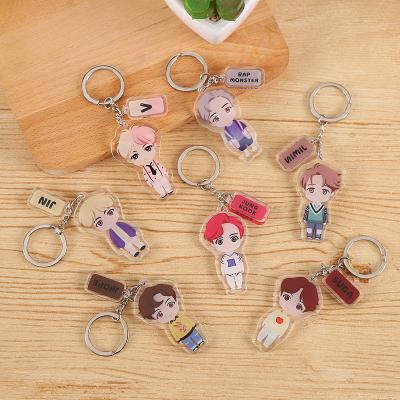 China Promotion Gift BTS Youth League Key Chain Animation Double Layer Advertising Custom Bulletproof Transparent Acrylic Hanging Key Chain for sale