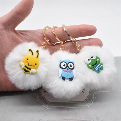 China Industry Best Quality Owl Frog Hairball Key _chain Car Mobile Phone Backpack Cute Animal Pendant Schoolbag Pendant Gift for sale