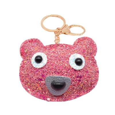 China Shiny Promotion Gift Blingbling Gold Powder PU Cotton Filled Big Bear Head Stationery Office Gifts Decorative Key Chain Pendant Wholesale for sale