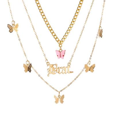 China Europe and America 2022 new accessories fashion letter fashion small butterfly soft multi-layer necklace pendant cross female girls for sale