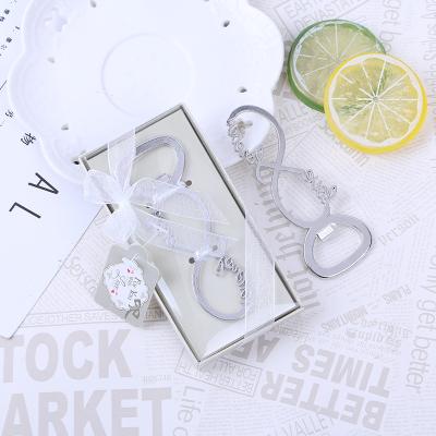 China Creative Customization Wedding Viable Metal Bottle Opener Love8 Bottle Opener Gift Box Romantic Silvery Gold Promotional Gifts for sale