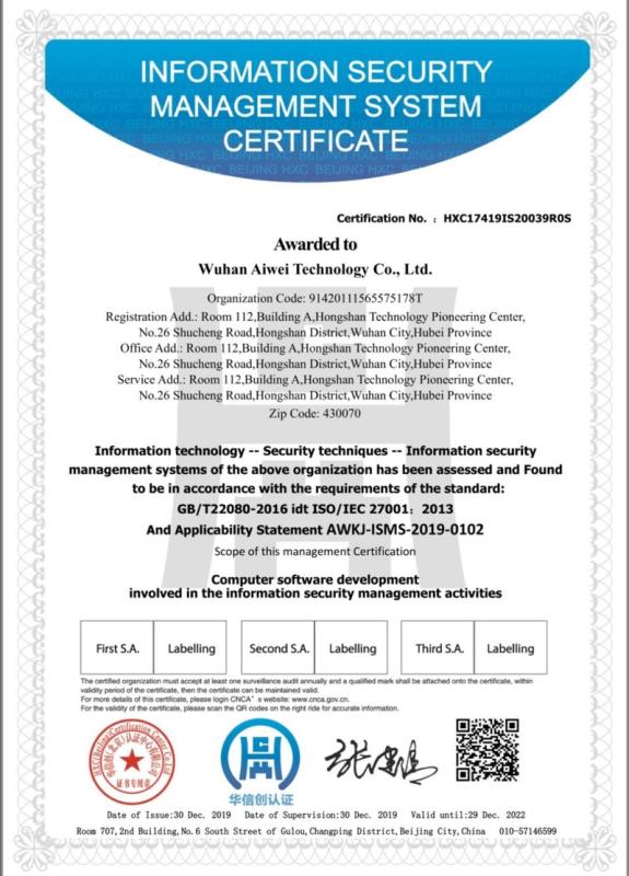 ISO/IEC 27001 - Wuhan Ai Wei Technology Co., Ltd.