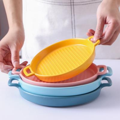 China ZOGIFTS Viable Creative Matte Round Stripe Pizza Pan Ceramic Dinner Dish Sets Molds for Cakes Dish Non-Stick Serving Tray for sale